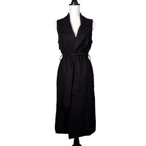 Black Unisex Trench Coat Sz M Sleeveless Duster Jacket  Belt Timeless  Lagenlook